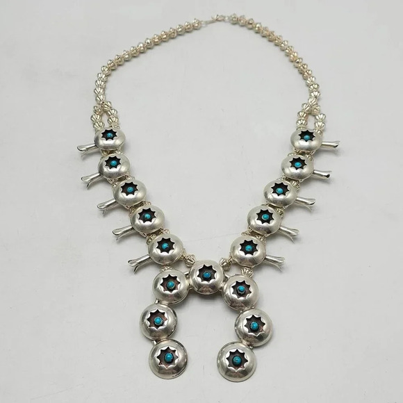 Southwestern Silver Snake Eyes Turquoise Squash Necklace Earrings Cuff Bracelet - Picture 10 of 16